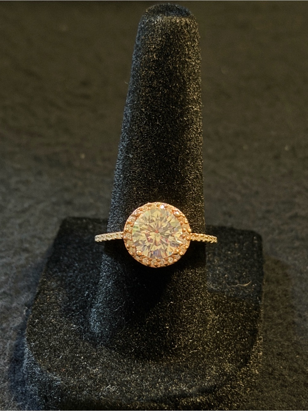 Rose Gold Plated 925 Halo Ring with Round Crystal Center Stone